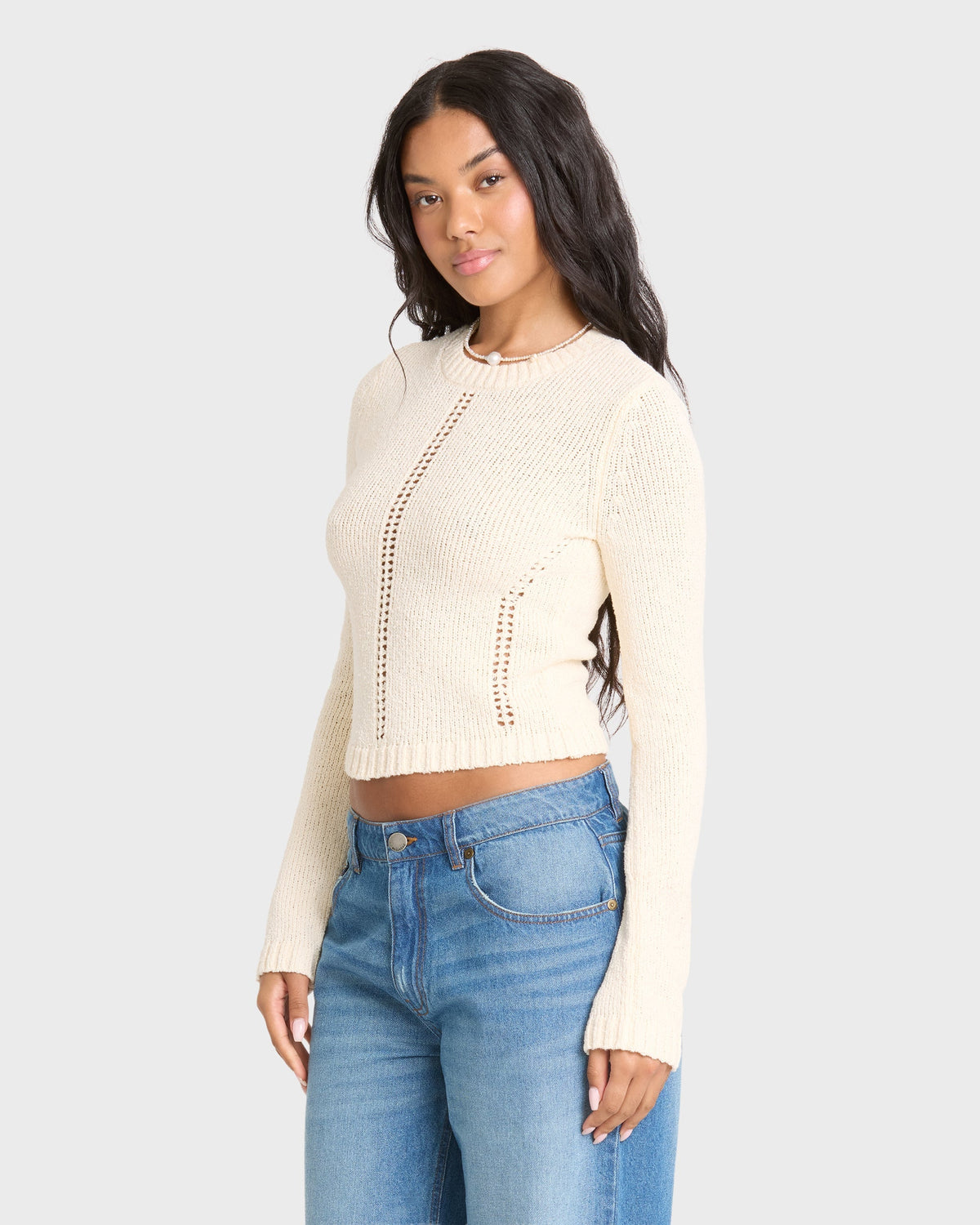 Sweet Clare Crewneck Sweater - White Cap